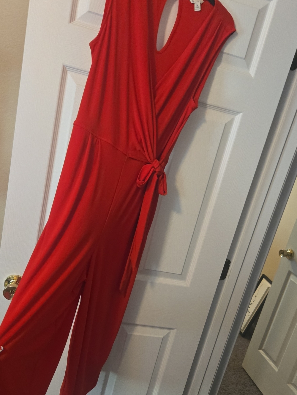 Cato Vibrant Red Sleeveless Tie-Waist Jumpsuit